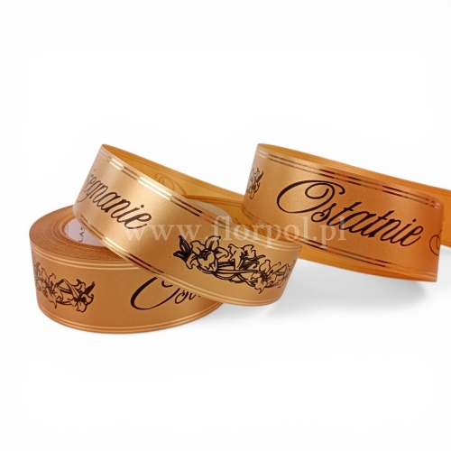 Wstążka pogrzebowa złoty pasek p.ręczne 4/50 1szt złoty/czarny (113080_42-45-00)