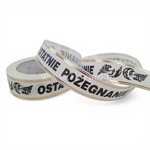 Wstążka pogrzebowa złoty pasek p.druk 4/50 1szt biały/czarny (113007_01-45-00)