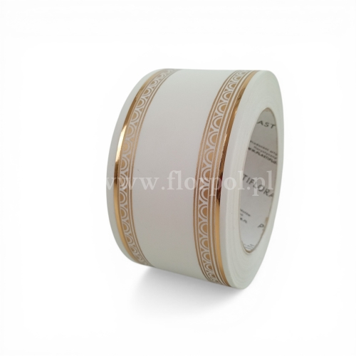 Szarfa pogrzebowa czysta złoty pasek 6/50 1szt ecru