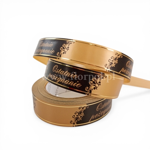 Wstążka pogrzebowa złoty pasek p.ręczne 3/50 1szt złoty/czarny  (113329_42-45-00)