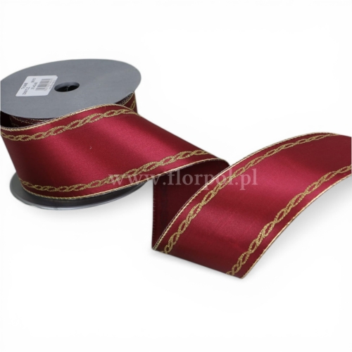 szarfa pogrzebowa TKANE z brokatowym szlakiem – wstążka  6/10 bordo