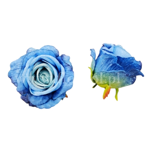 Róża wyrobowa usztywniana 12szt #8 niebieski/zielony (ROK)