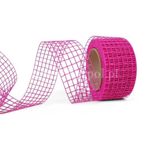 Wstążka kratka sztywna 1szt różowy