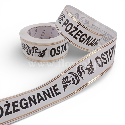 Wstążka pogrzebowa złoty pasek p.druk  5/50 1szt biały/czarny (113007_01-45-00)