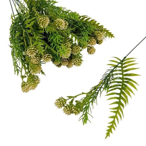 Paproć, asparagus i kwiatostan - dodatek 12szt ecru/zieleń (Z756)