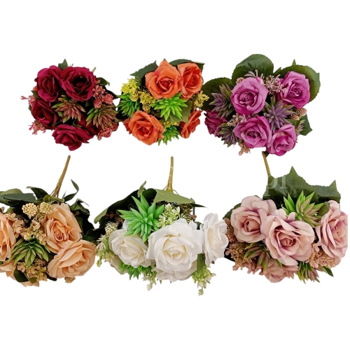 Róża i sukulent - bukiet - karton 12szt mix (T60-24-1836)