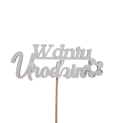 Topper - W dniu urodzin - kwiatek 10szt biały