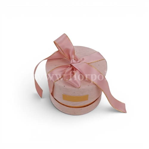 Okrągły welurowy, mini box z kokardą - pikowanie 1szt jasny róż (H2504289)