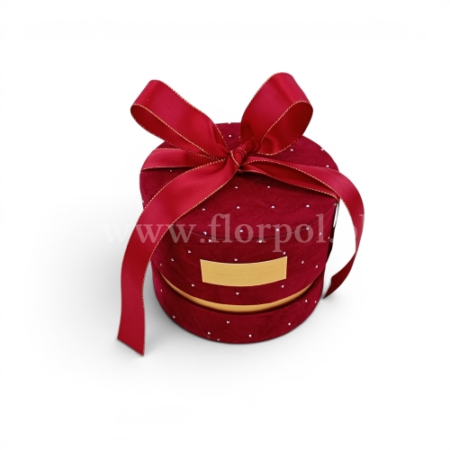 Okrągły welurowy, mini box z kokardą - pikowanie 1szt bordo (H2504289)