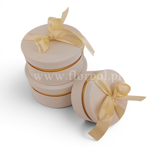 Okrągły welurowy box z kokardą  kpl 3szt ecru (H2504290)