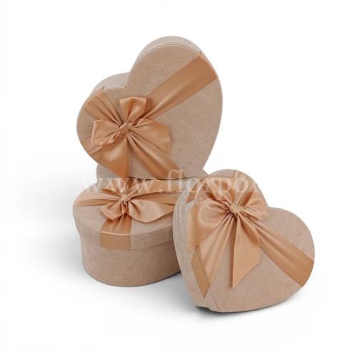 Welurowy box serce z kokardą  kpl 3szt beż (H2510359)