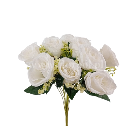 Bukiet róża z drobnym plastikowym kwiatkiem 1szt biały (KDGW171)