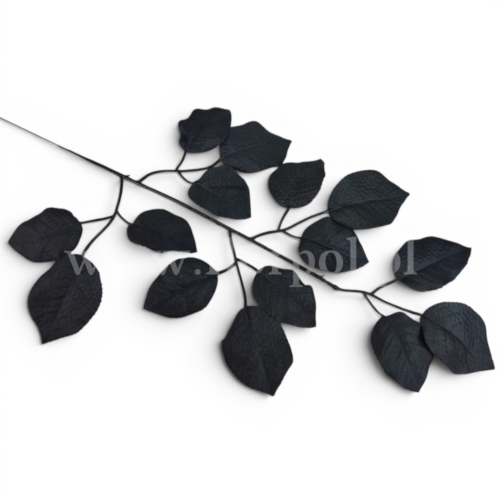 barwione listki róży na gałązce 12szt czarny