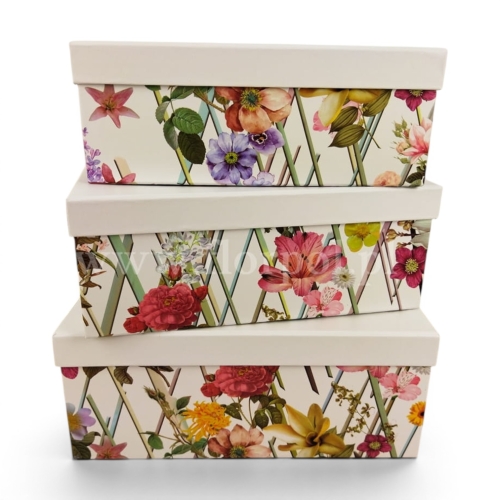 zestaw prostokątny box 3szt kwiaty mix biały (21P186)