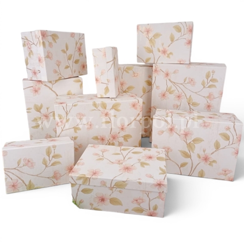 prostokątne pudła kwiatowe - zestaw tapeta w kwiaty  10szt krem/morela (25P023)