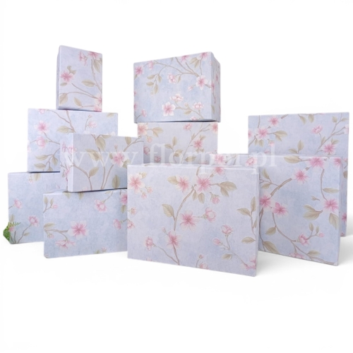 prostokątne pudła kwiatowe - zestaw tapeta w kwiaty  10szt błękit/róż (25P026)
