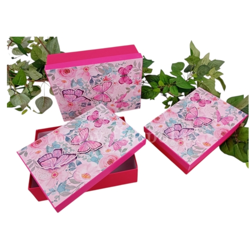 prostokątny box z motylkami kpl 3szt różowy (24P105)
