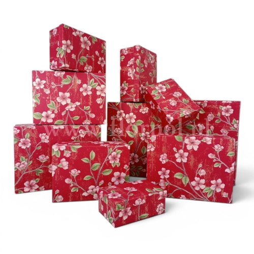 prostokątne pudła kwiatowe - zestaw tapeta w kwiaty  10szt bordo (25P024)