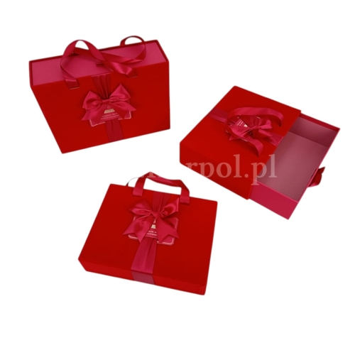 szuflada w torebce welurowej - flower box 3szt czerwony (H2410251)