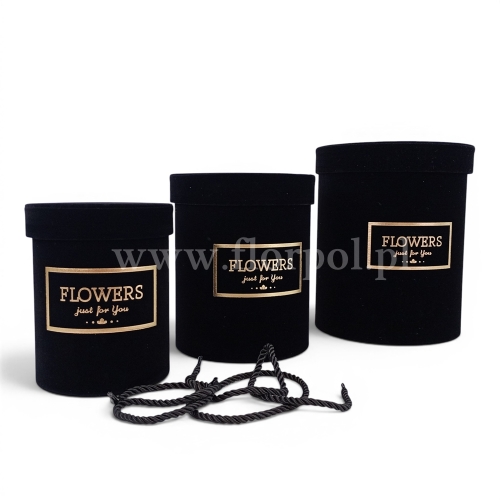 Zestaw okrągły welurowy flower box - Flowers just for you 3szt czarny (ART10025)