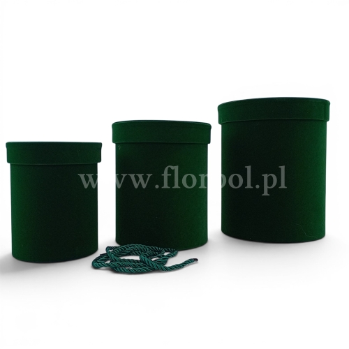 welurowy, okrągły flower box kpl 3szt ciemna zieleń (ART20999)