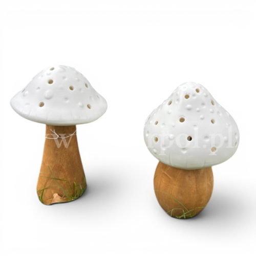 ceramiczny grzybek muchomor led 1szt biały/naturalny (POR10645)
