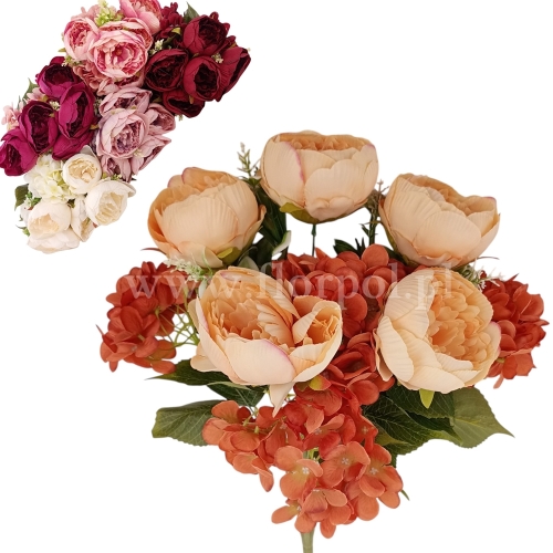 Peonia i hortensja, wysoki bukiet - karton 12szt mix 4 (ST-10013)