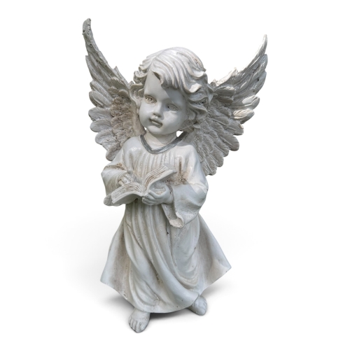 Figurka aniołek ceramiczny biały z otwartą księgą(A800-22723B)