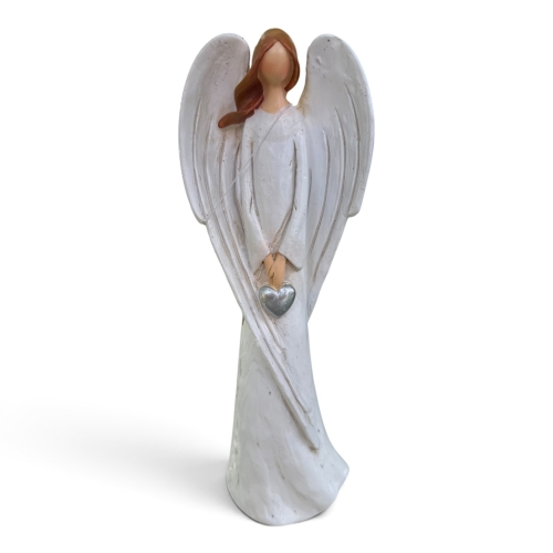 Figurka aniołek ceramiczny biały z sercem(CAP-7-06342-25)