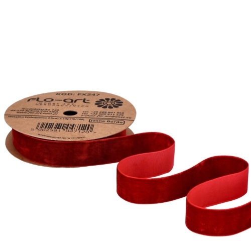Wstążka aksamitka 2,5cm 1szt jasne bordo (FX247) 