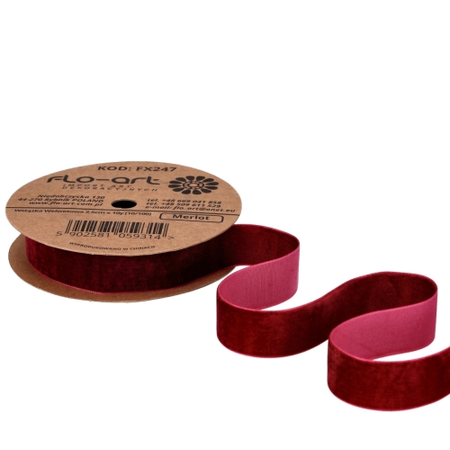 Wstążka aksamitka 2,5cm 1szt merlot (FX247) 