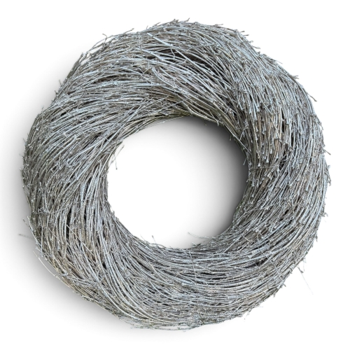 Wianek z drobnych gałązek, gęsty splot ,srebrny,brokatowy-35cm(HF24149SH-35)  