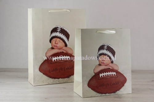 torba prezentowa mniejsza / dzidziuś rugby TO115  6 szt ecru