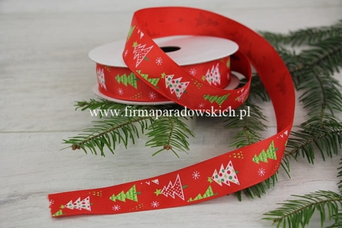 świąteczna wstążka – choinki 1szt czerwony (FX127)