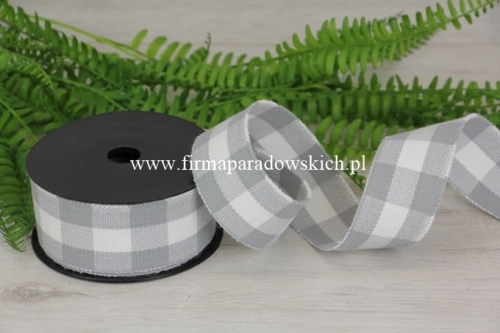 wstążka flanelowa krata 4/8 1szt szary/biały
