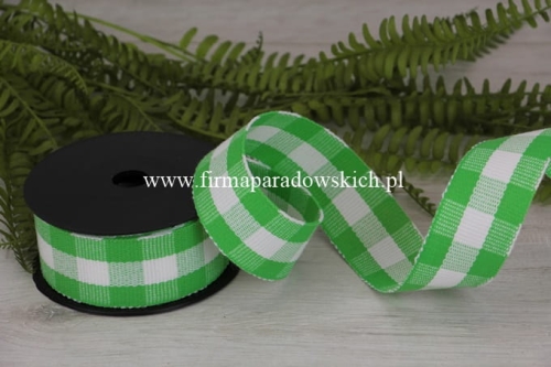 wstążka flanelowa krata 4/8 1szt zielony/biały