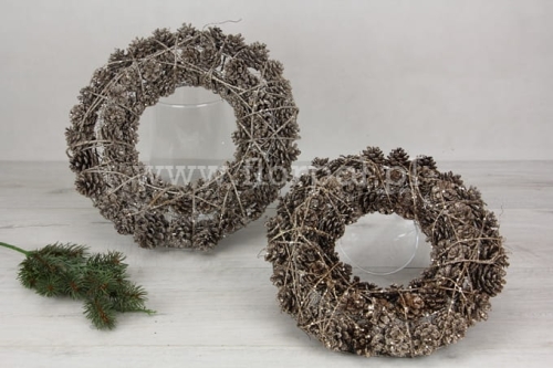 Wianek sosnowe szyszki fi35 1szt naturalny z brokatem (HNG002)