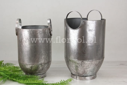 zestaw metalowych pojemników z uchem 2szt srebrny/szary