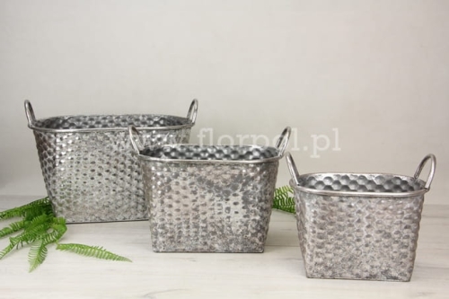 zestaw metalowych pojemników 3szt srebrny