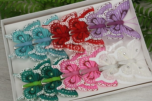 motylki clip 8cm 12szt mix (01599)
