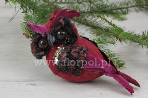 dekoracyjna sówka 1szt buraczek/bordo (EVE413)