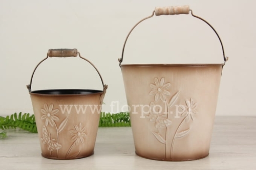 metalowe wiaderko stokrotka i motylek – mniejsze 1szt beż (CAM-104-01395-22)