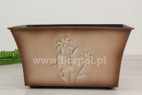 metalowa prostokątna, osłonka - stokrotka i motylek 1szt beż (CAM-104-01397-22)