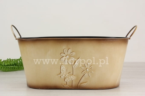 metalowa osłonka, owalna - stokrotka i motylek 1szt karmel (CAM-104-01396-22)