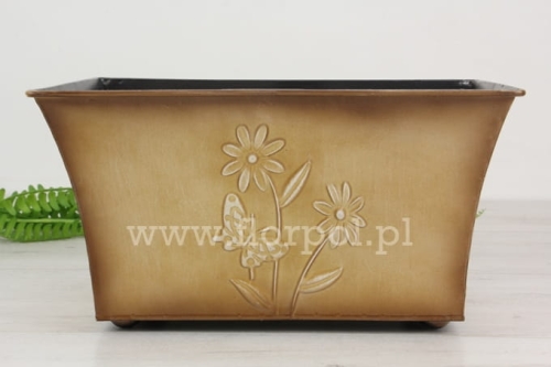 metalowa prostokątna, osłonka - stokrotka i motylek 1szt karmel (CAM-104-01397-22)