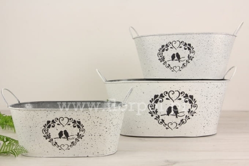 Komplet metalowych, owalnych osłonek – ptaszki/serce 3szt biały/czarny (CAM-102-01478-22)