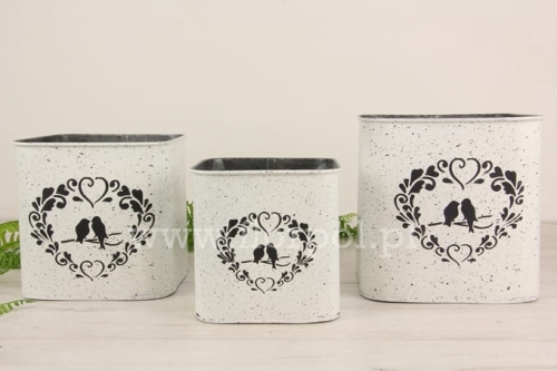 Komplet metalowych, kwadratowych osłonek – ptaszki/serce 3szt biały/czarny (CAM-102-01467-22)