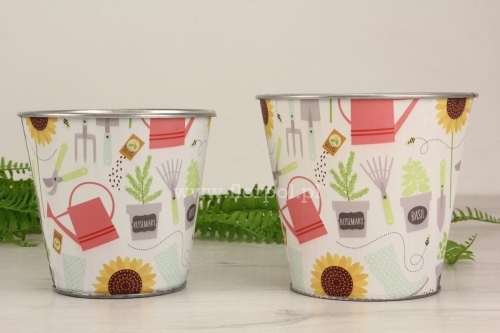 metalowa osłonka na doniczkę – motyw ogród 1szt biały/mix