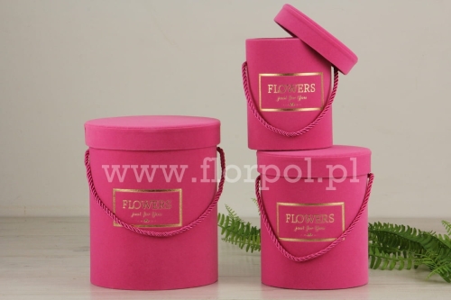 Zestaw okrągły welurowy flower box - Flowers just for you 3szt różowy (ART19105)