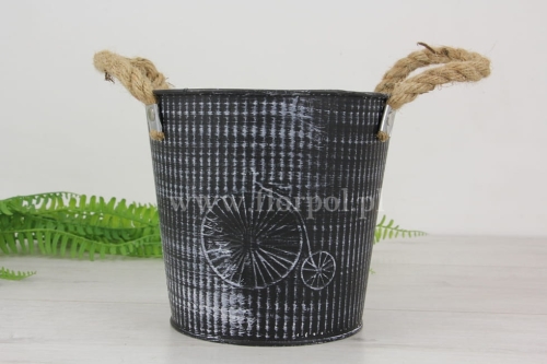 metalowa osłonka z jutowymi uszami i bicyklem 1szt czarny (QX2001-002-004M)